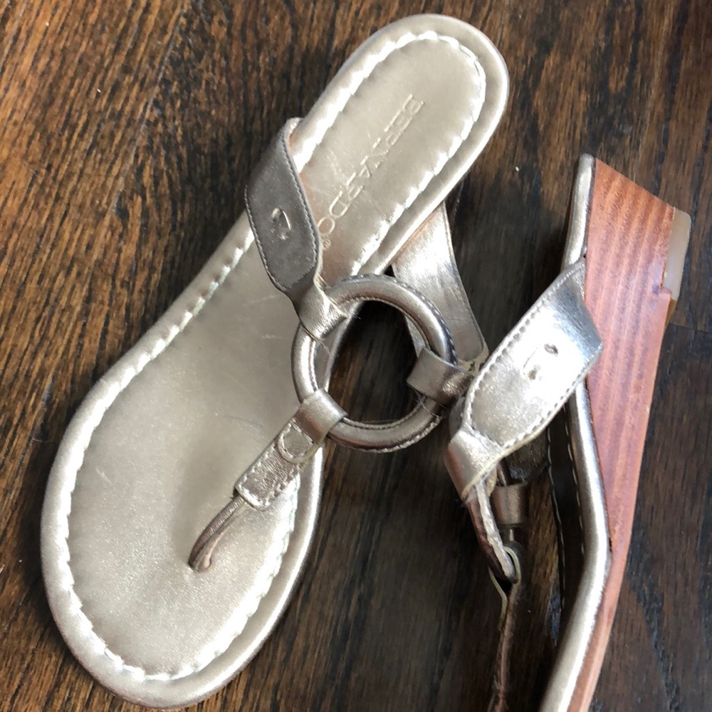 Bernardo Silver Slip On Wedge Sandals